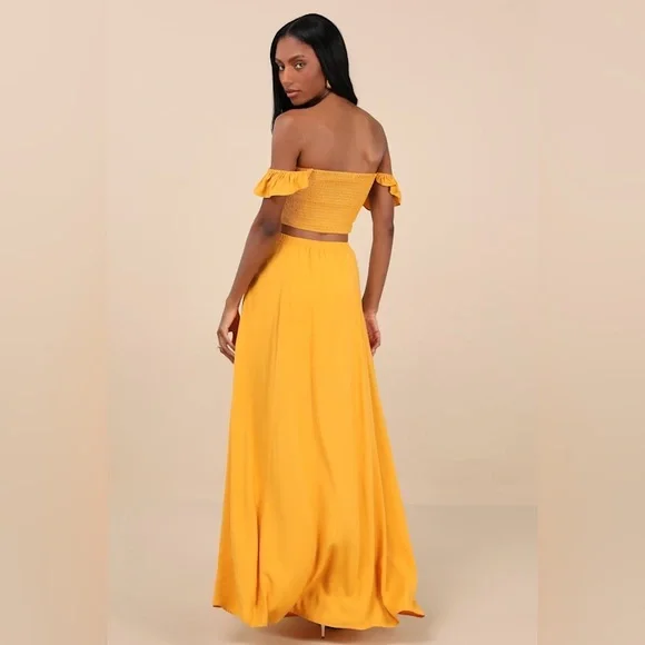 NWT Lulus Trancoso Golden Yellow Two-Piece Maxi Dress XL - Picture 4 of 12